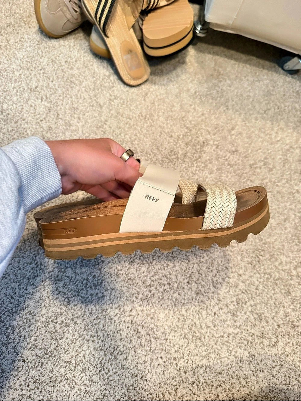 REEF Cushion Vista Hi Platform Slide Sandals Brown & White